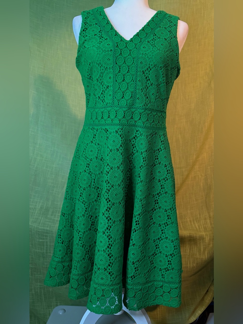 Charter Club Green Lace Sleeveless V-Neck Fit-and-Flare Midi Dress Medium Petite